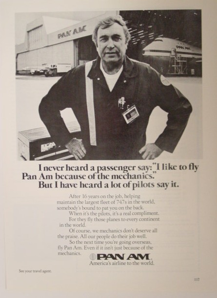 1970s A Pan Am ad promoting quality employees and maintenance.